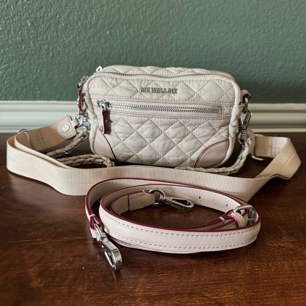 MZ Wallace Quilted Crossbody Bag in Cream and Brown